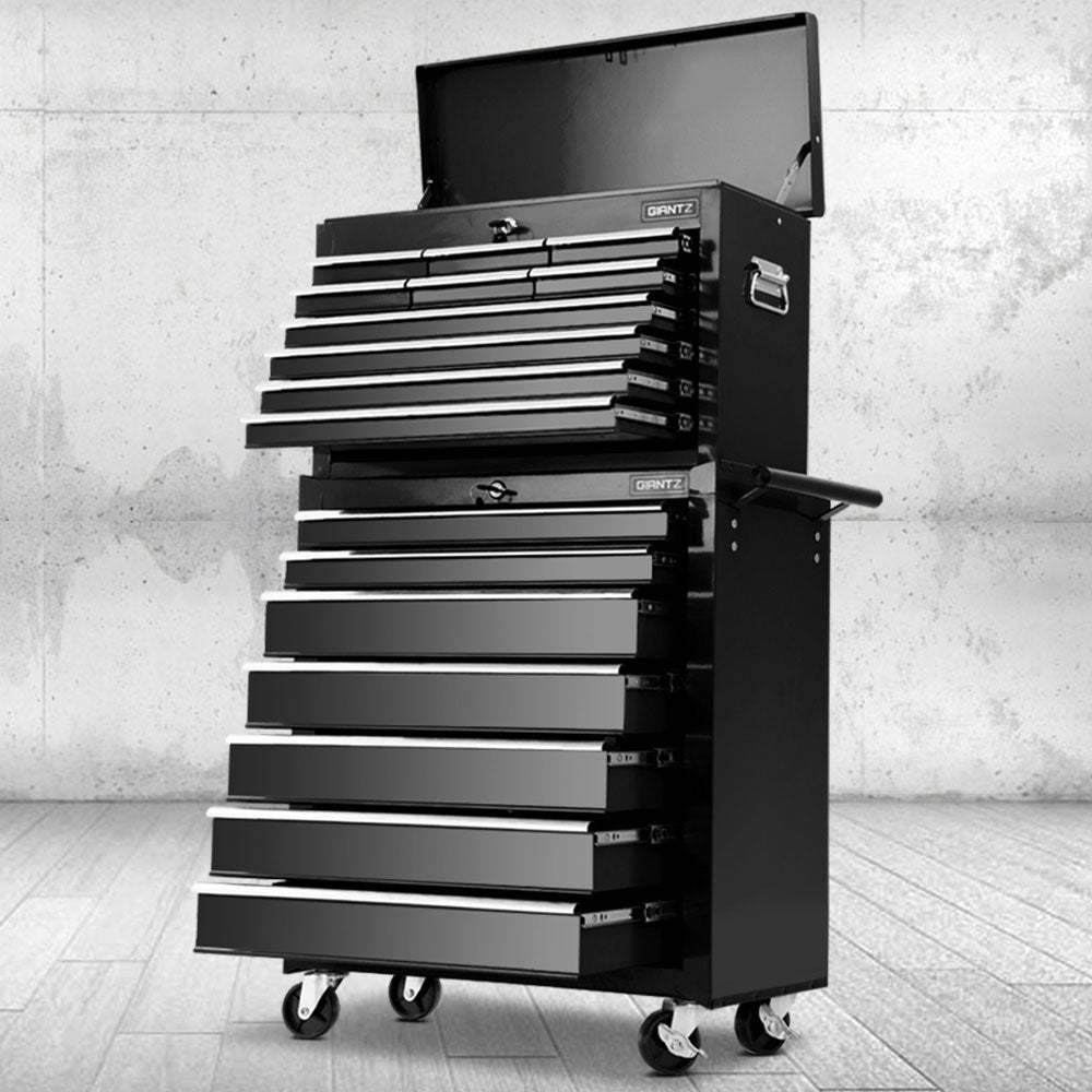 Giantz 17 Drawer Tool Box Cabinet Chest Trolley Toolbox Garage Storage Box Black-0