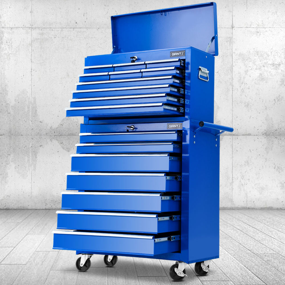 Giantz 17 Drawer Tool Box Cabinet Chest Trolley Toolbox Garage Storage Box Blue-0