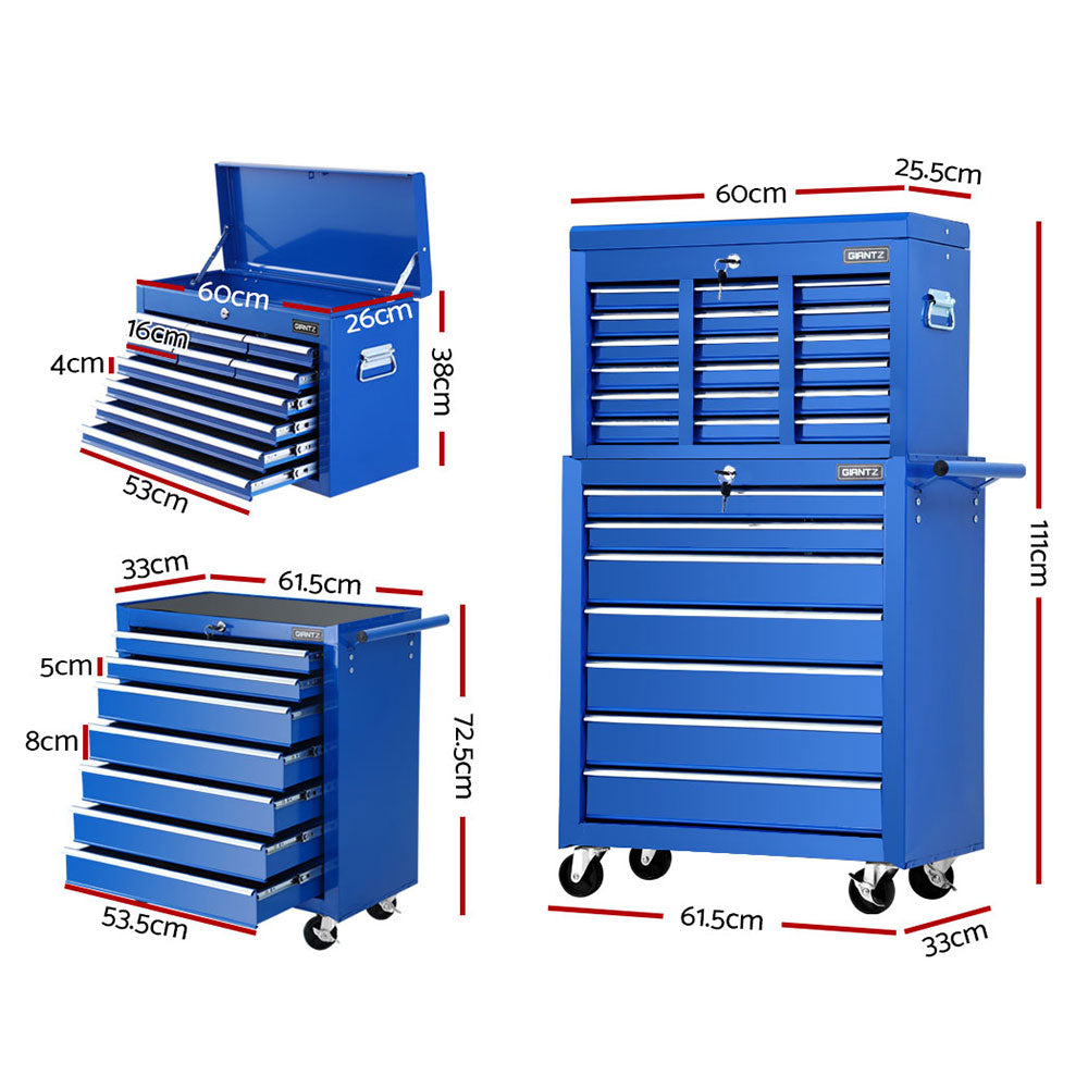Giantz 17 Drawer Tool Box Cabinet Chest Trolley Toolbox Garage Storage Box Blue-1