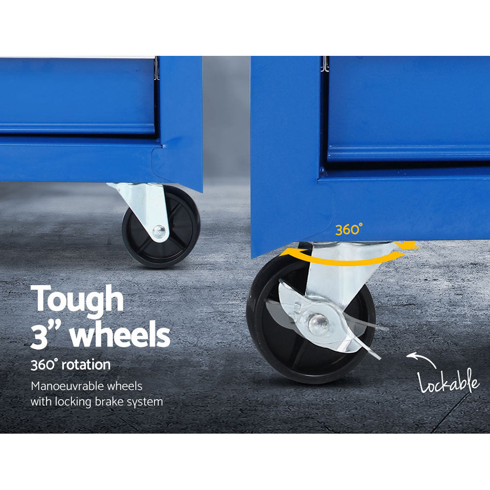 Giantz 17 Drawer Tool Box Cabinet Chest Trolley Toolbox Garage Storage Box Blue-5