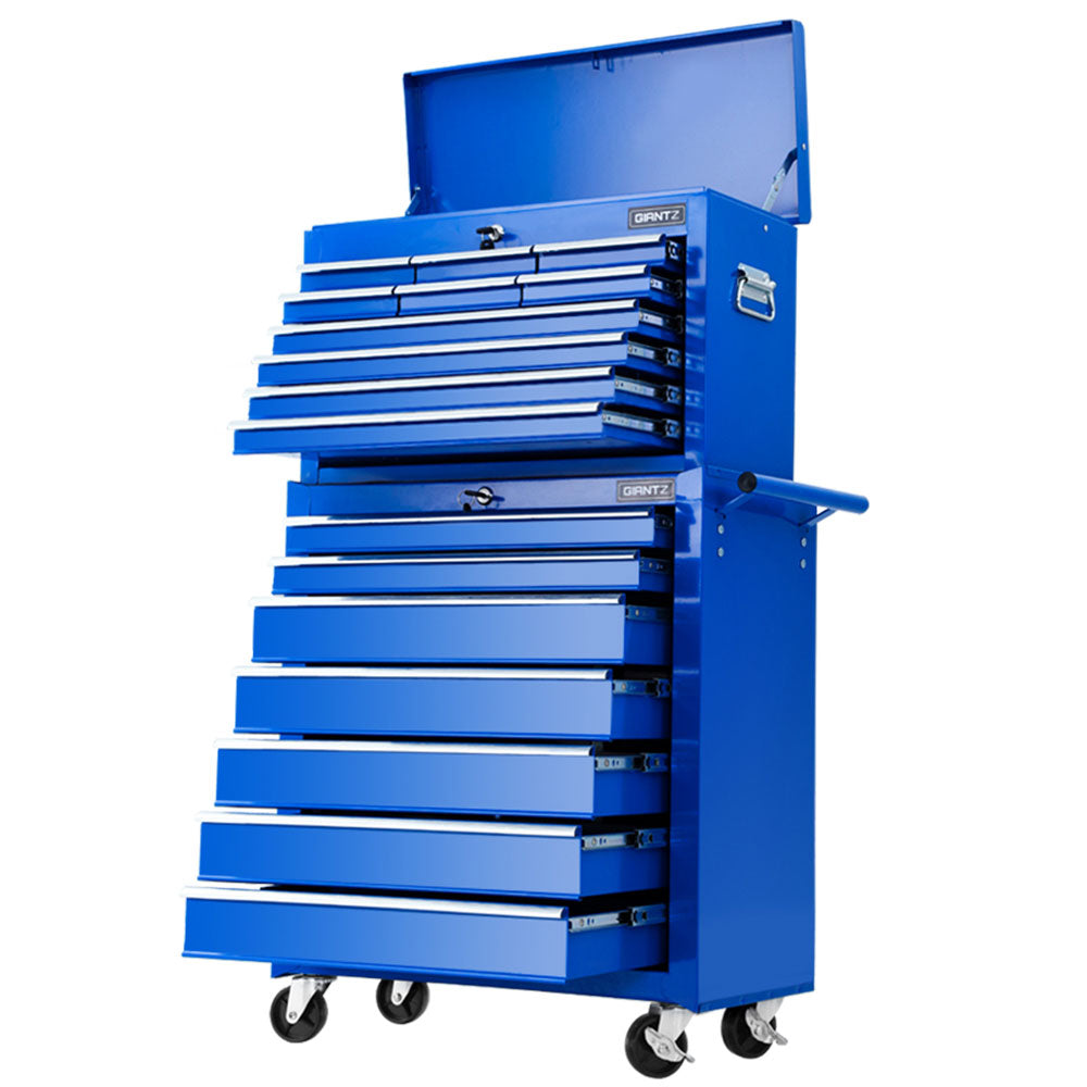 Giantz 17 Drawer Tool Box Cabinet Chest Trolley Toolbox Garage Storage Box Blue-6