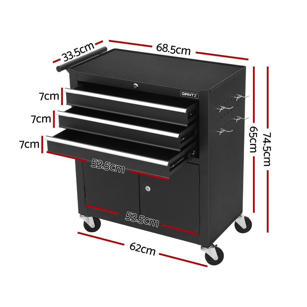 Giantz 3 Drawer Tool Box Chest Cabinet Toolbox Storage Garage Organiser Wheels-1