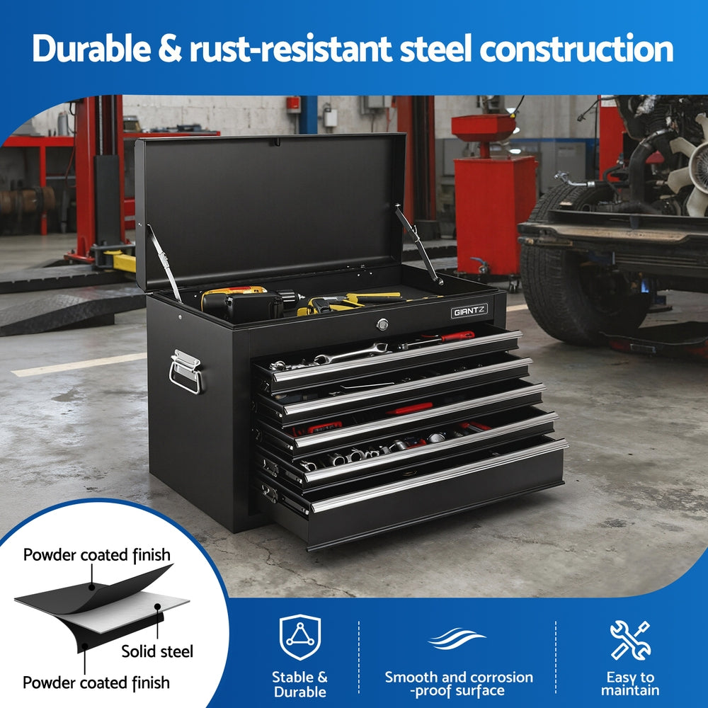 GIANTZ 5 Drawer Tool Chest Box Cabinet Lockable Garage Storage Organiser Black-3