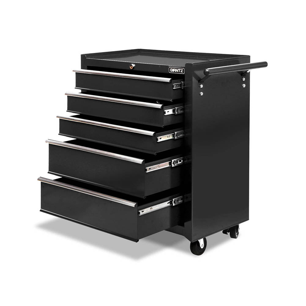 Giantz 5 Drawer Tool Box Cabinet Chest Trolley Box Garage Storage Toolbox Black-0