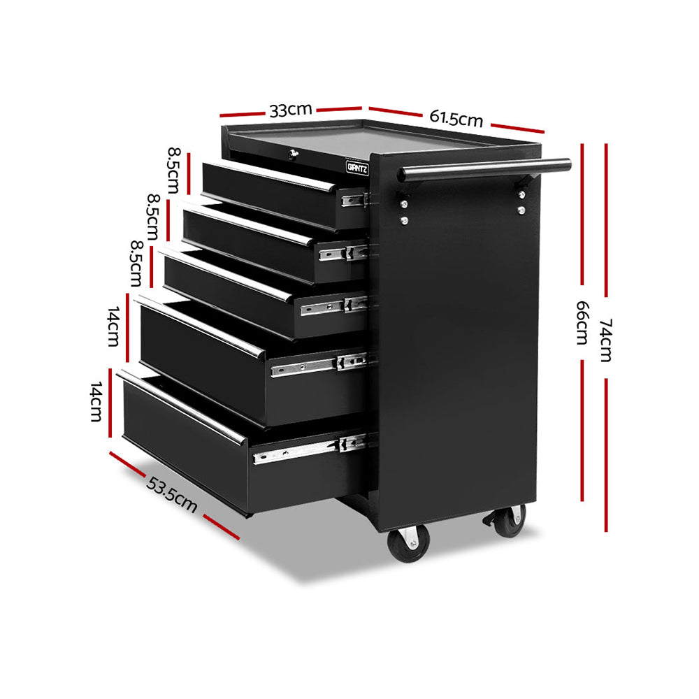 Giantz 5 Drawer Tool Box Cabinet Chest Trolley Box Garage Storage Toolbox Black-1