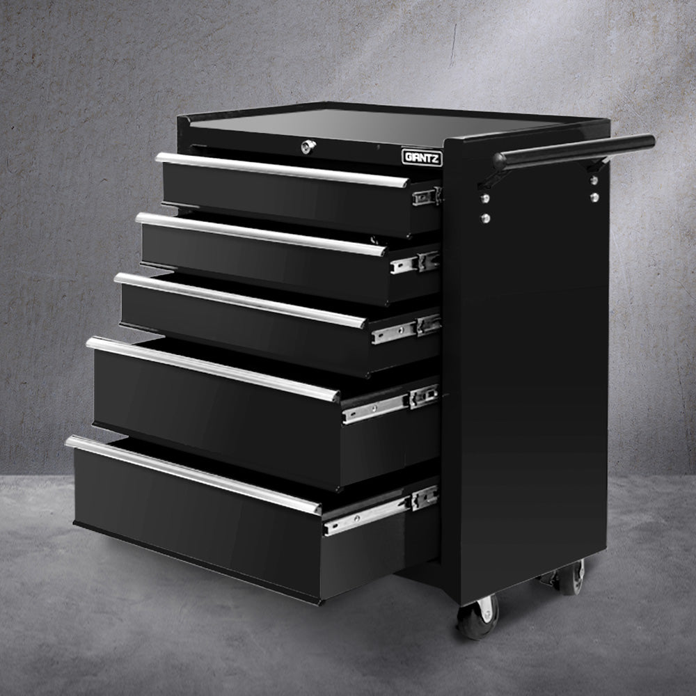 Giantz 5 Drawer Tool Box Cabinet Chest Trolley Box Garage Storage Toolbox Black-0