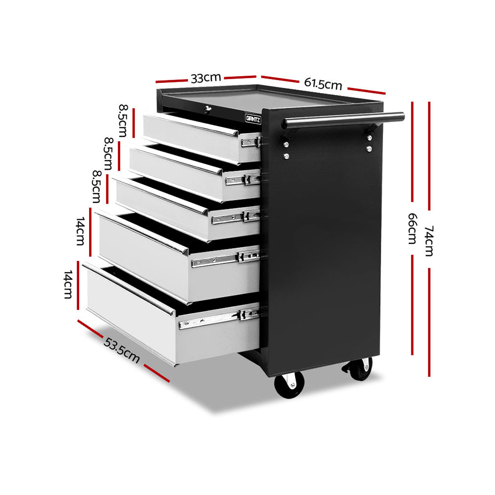 Giantz 5 Drawer Tool Box Cabinet Chest Trolley Box Garage Storage Toolbox Grey-1