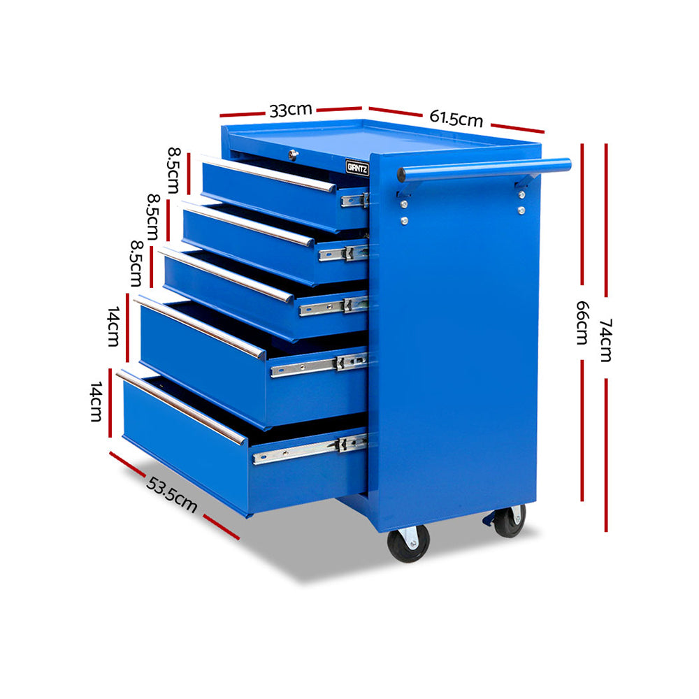 Giantz 5 Drawer Tool Box Cabinet Chest Trolley Box Garage Storage Toolbox Blue-1