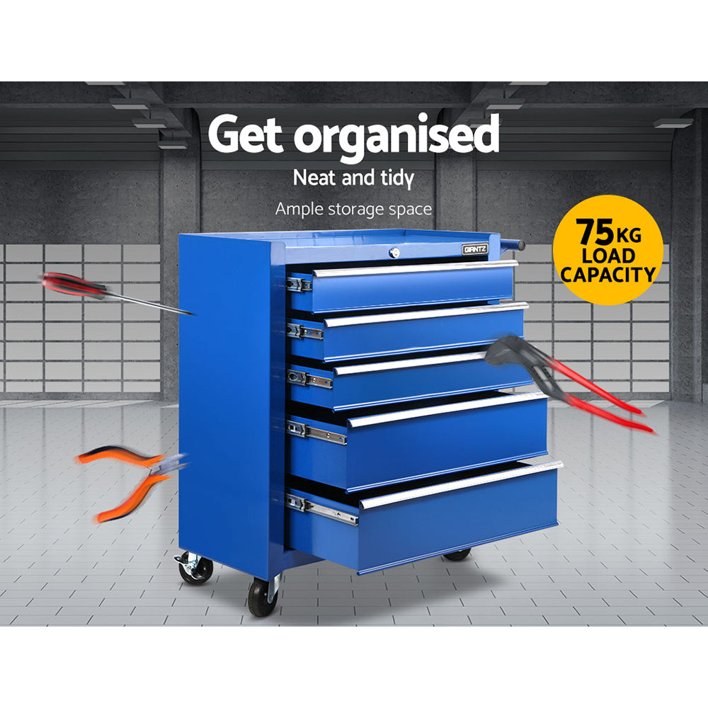 Giantz 5 Drawer Tool Box Cabinet Chest Trolley Box Garage Storage Toolbox Blue-2