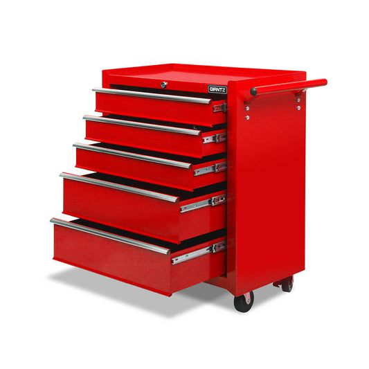 Giantz 5 Drawer Tool Box Cabinet Chest Trolley Box Garage Storage Toolbox Red-0