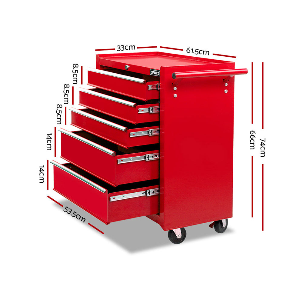 Giantz 5 Drawer Tool Box Cabinet Chest Trolley Box Garage Storage Toolbox Red-1