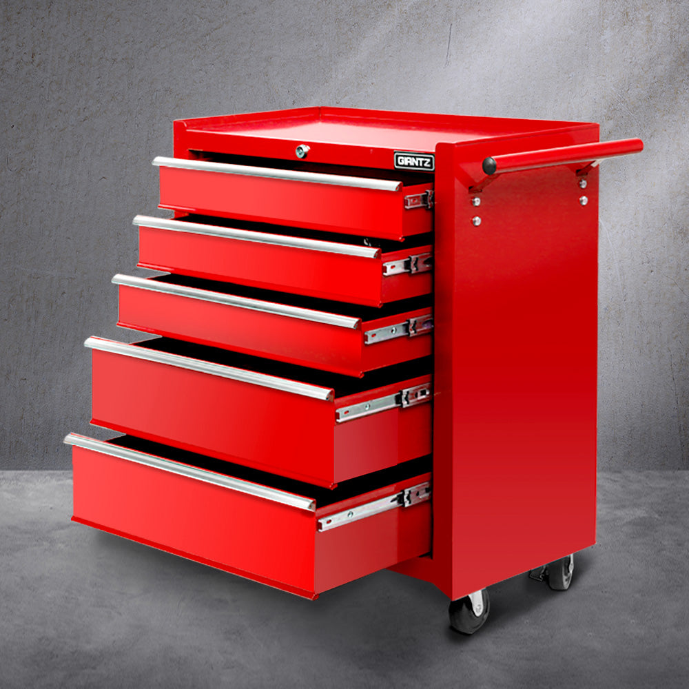 Giantz 5 Drawer Tool Box Cabinet Chest Trolley Box Garage Storage Toolbox Red-6