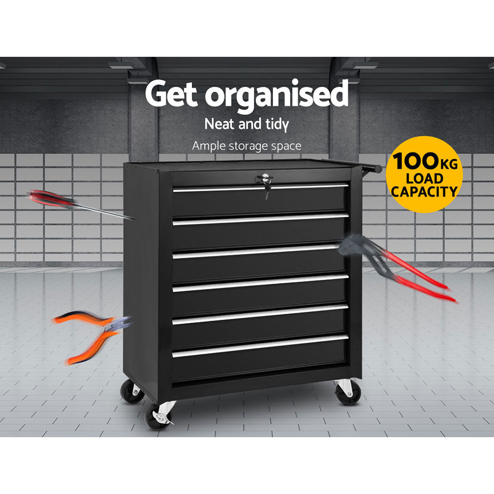 Giantz 6 Drawer Tool Box Cabinet Chest Trolley Cart Garage Toolbox Storage-2