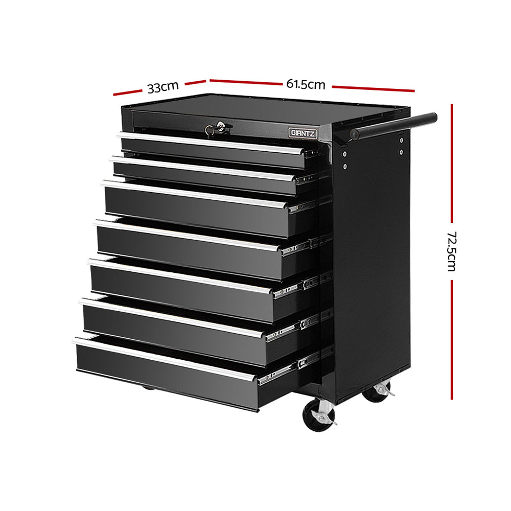 Giantz 7 Drawer Tool Box Cabinet Chest Trolley Storage Garage Toolbox Black-1