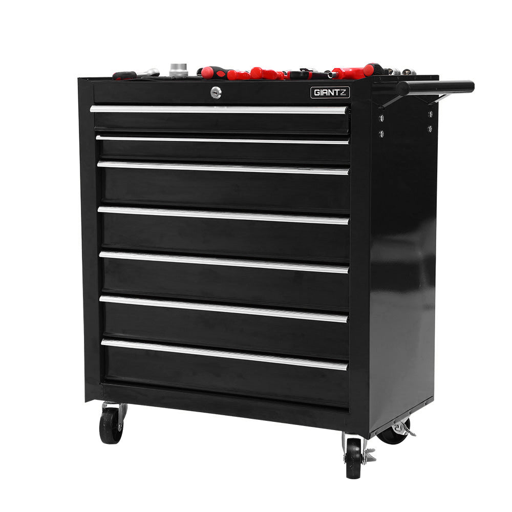 Giantz 7 Drawer Tool Box Cabinet Chest Trolley Storage Garage Toolbox Black-2