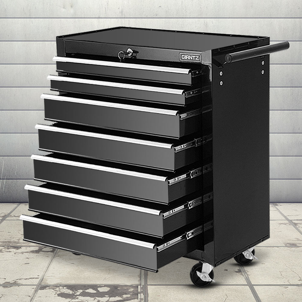 Giantz 7 Drawer Tool Box Cabinet Chest Trolley Storage Garage Toolbox Black-6