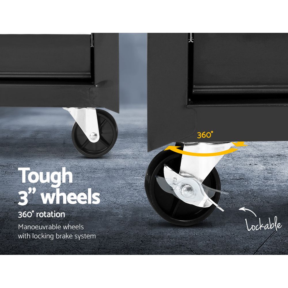 Giantz 7 Drawer Tool Box Cabinet Chest Trolley Storage Garage Toolbox Grey-4