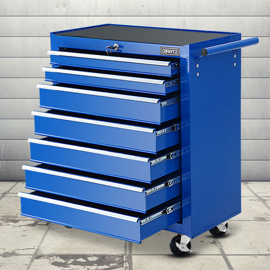 Giantz 7 Drawer Tool Box Cabinet Chest Trolley Storage Garage Toolbox Blue-0