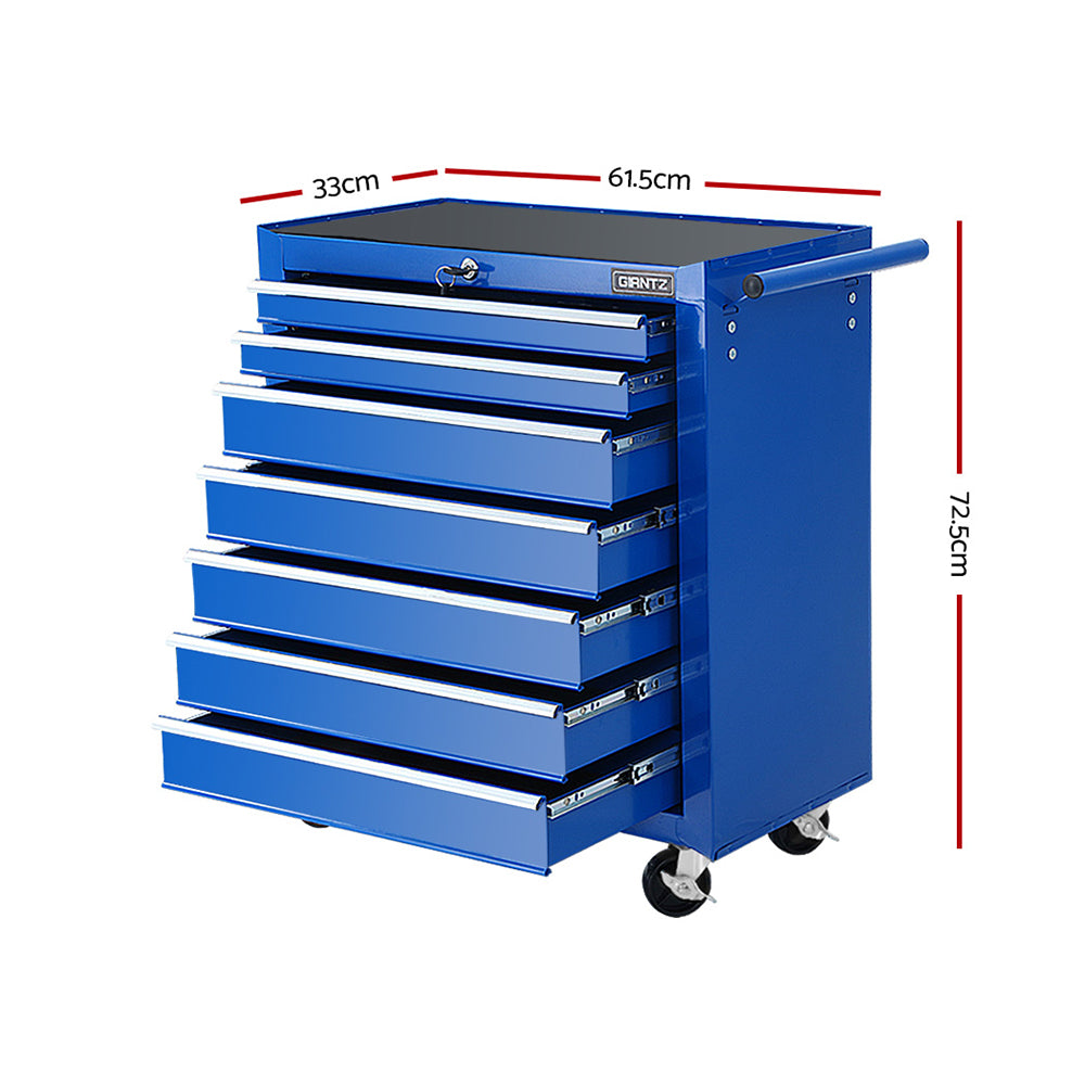 Giantz 7 Drawer Tool Box Cabinet Chest Trolley Storage Garage Toolbox Blue-1