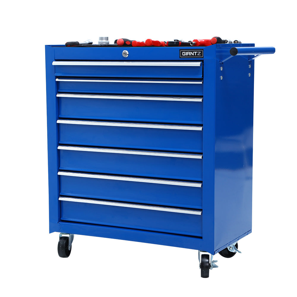 Giantz 7 Drawer Tool Box Cabinet Chest Trolley Storage Garage Toolbox Blue-2