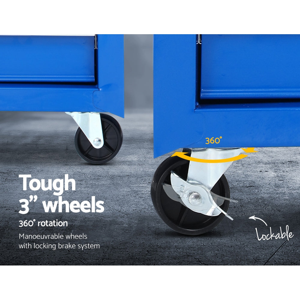 Giantz 7 Drawer Tool Box Cabinet Chest Trolley Storage Garage Toolbox Blue-5