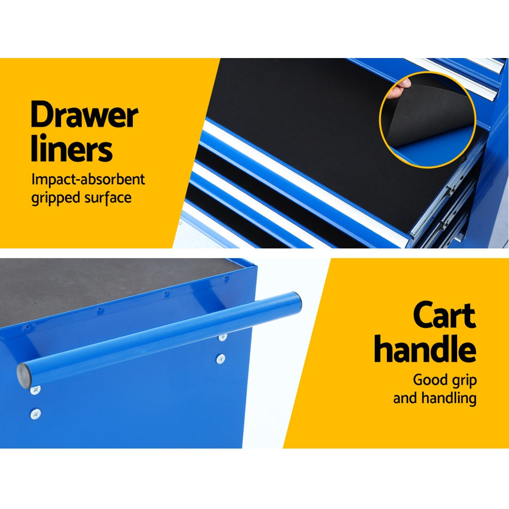 Giantz 7 Drawer Tool Box Cabinet Chest Trolley Storage Garage Toolbox Blue-6