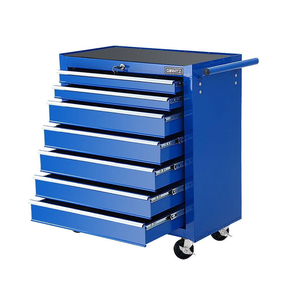Giantz 7 Drawer Tool Box Cabinet Chest Trolley Storage Garage Toolbox Blue-7