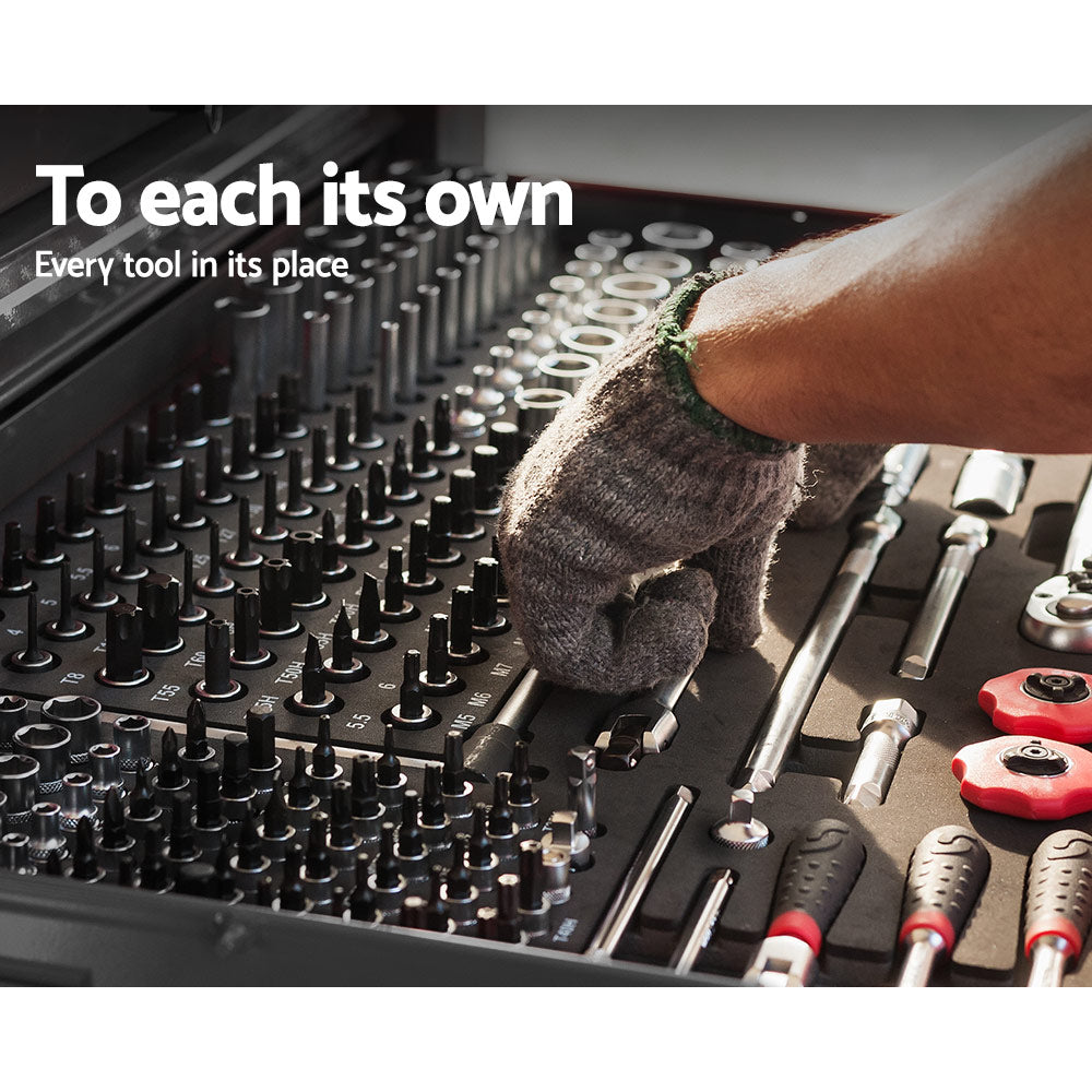 Giantz 9 Drawer Tool Box Cabinet Chest Toolbox Storage Garage Organiser Black-3