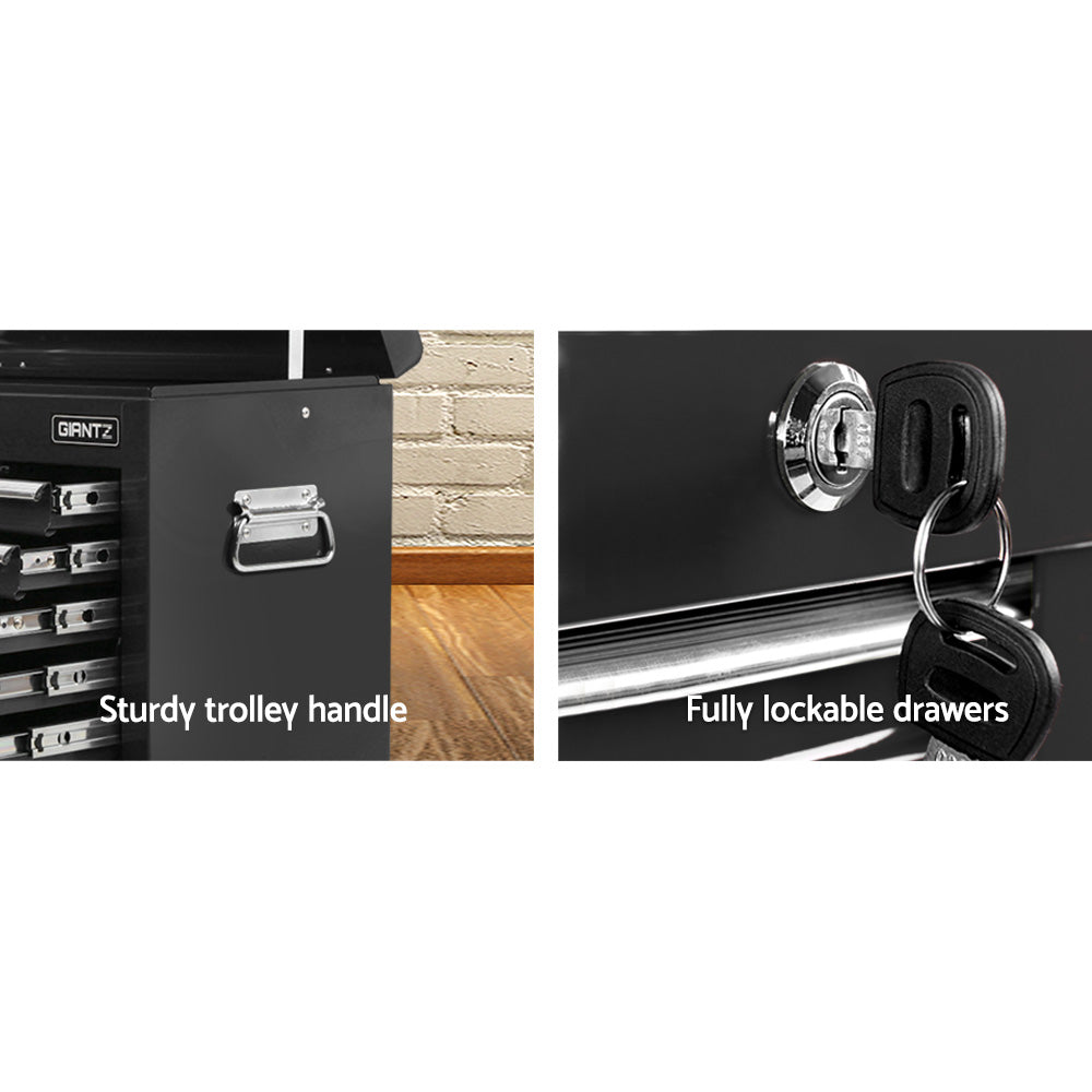 Giantz 9 Drawer Tool Box Cabinet Chest Toolbox Storage Garage Organiser Black-4