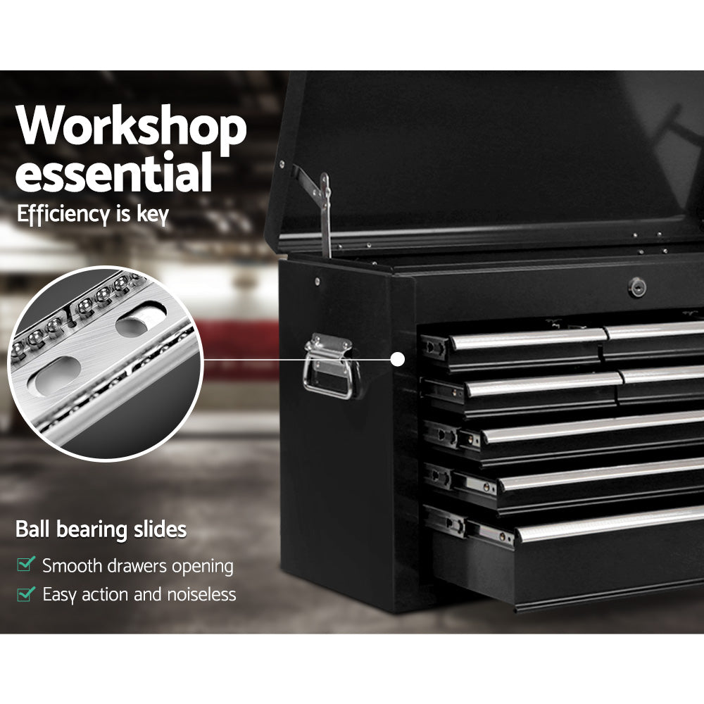 Giantz 9 Drawer Tool Box Cabinet Chest Toolbox Storage Garage Organiser Black-5