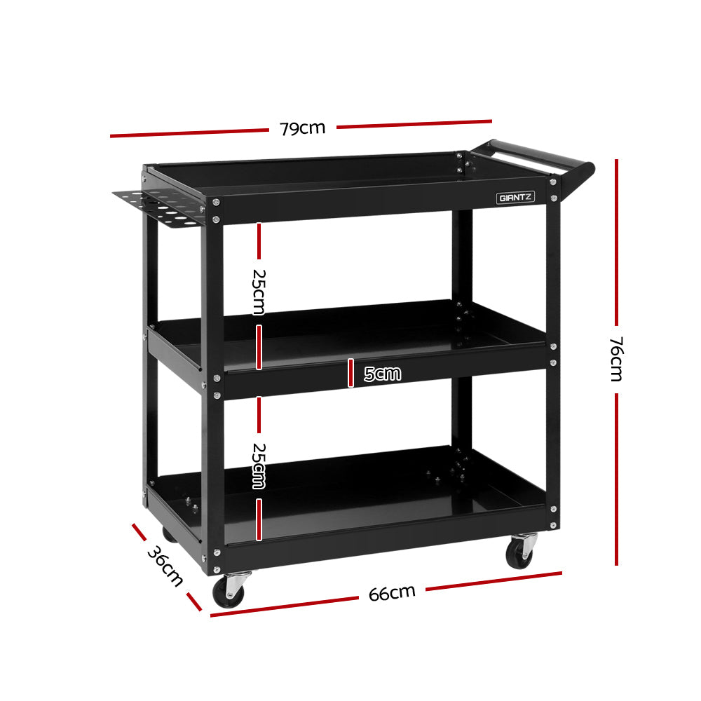 Giantz 3-Tier Tool Cart Trolley Workshop Garage Storage Organizer Black-1