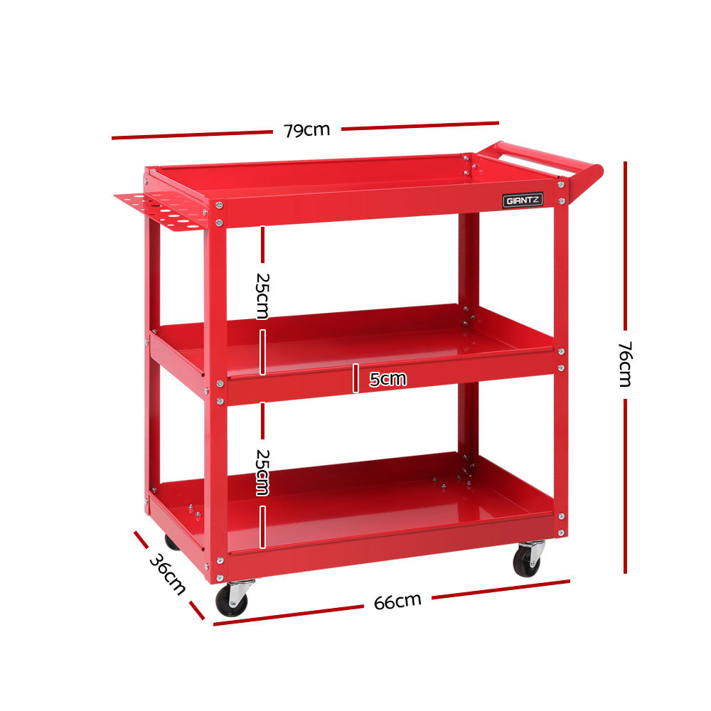 Giantz 3-Tier Tool Cart Trolley Workshop Garage Storage Organizer Red-1