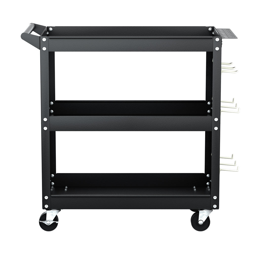 Giantz 3-Tier Tool Cart Storage Trolley Workshop Garage Pegboard Hooks Black-2