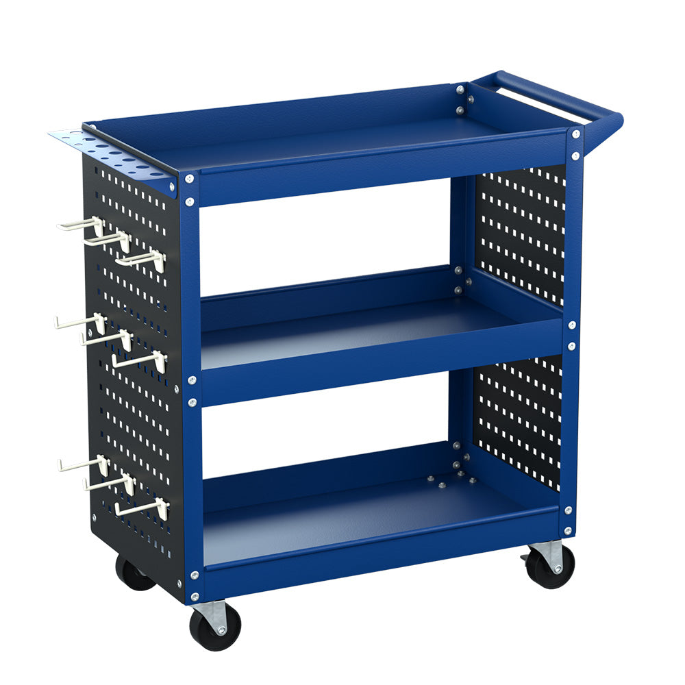 Giantz 3-Tier Tool Cart Storage Trolley Workshop Garage Pegboard Hooks Blue-0