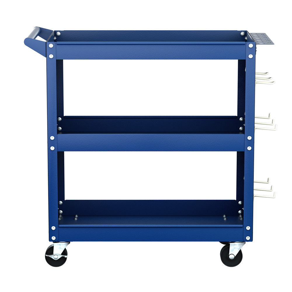 Giantz 3-Tier Tool Cart Storage Trolley Workshop Garage Pegboard Hooks Blue-2