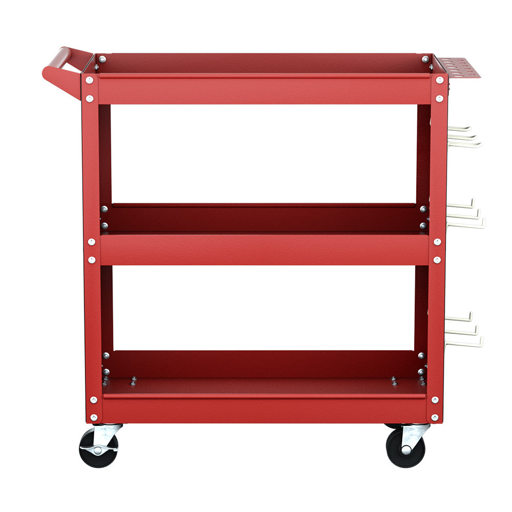 Giantz 3-Tier Tool Cart Storage Trolley Workshop Garage Pegboard Hooks Red-2