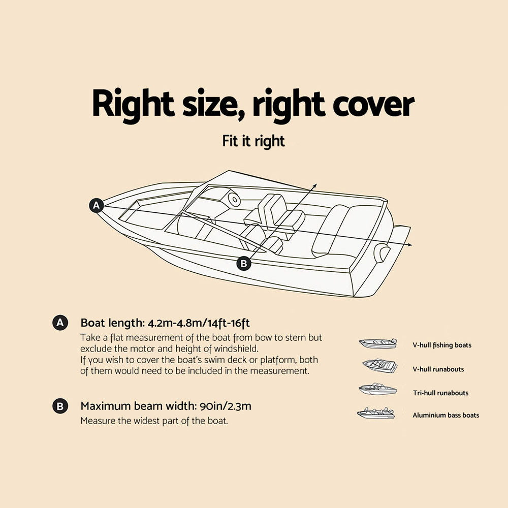 Seamanship 14- 16ft Boat Cover Trailerable Marine Grade 600D-1