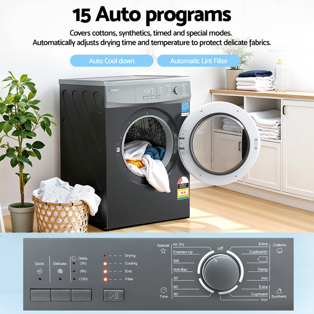Devanti 7kg Tumble Dryer Vented 15 Auto Programs - Grey-5