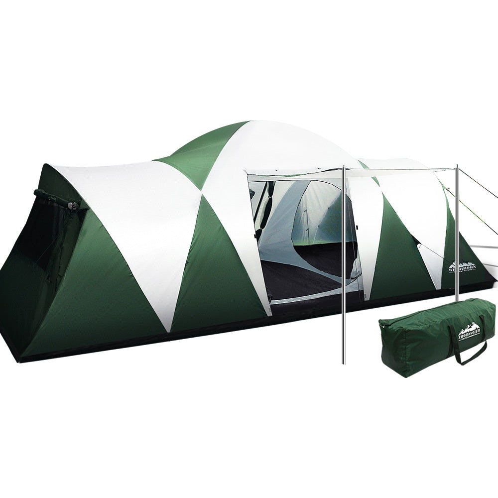 Weisshorn Family Camping Tent 12 Person Hiking Beach Tents (3 Rooms) Green-0