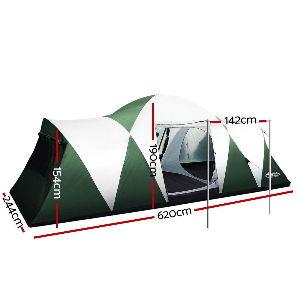 Weisshorn Family Camping Tent 12 Person Hiking Beach Tents (3 Rooms) Green-1