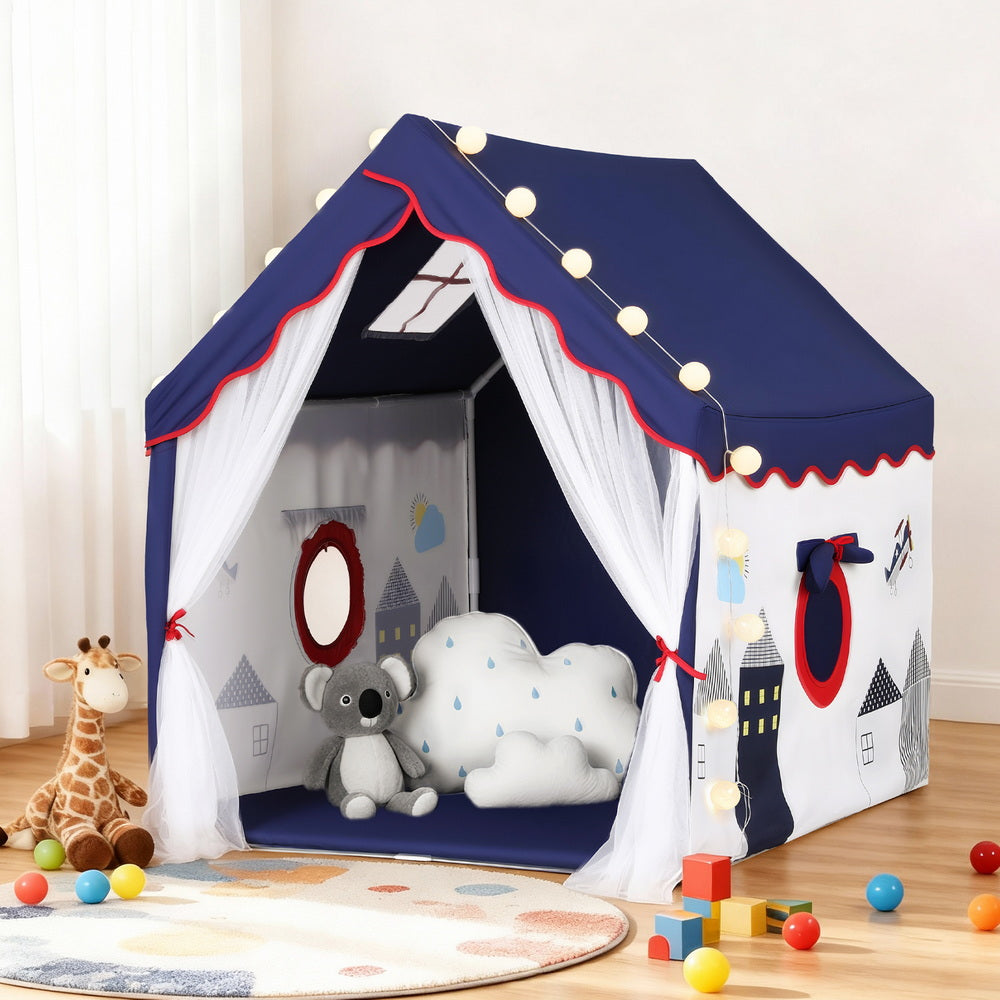 Keezi Kids Play Tent Playhouse Castle with Floor Mat String Ball Light 134X103CM-0