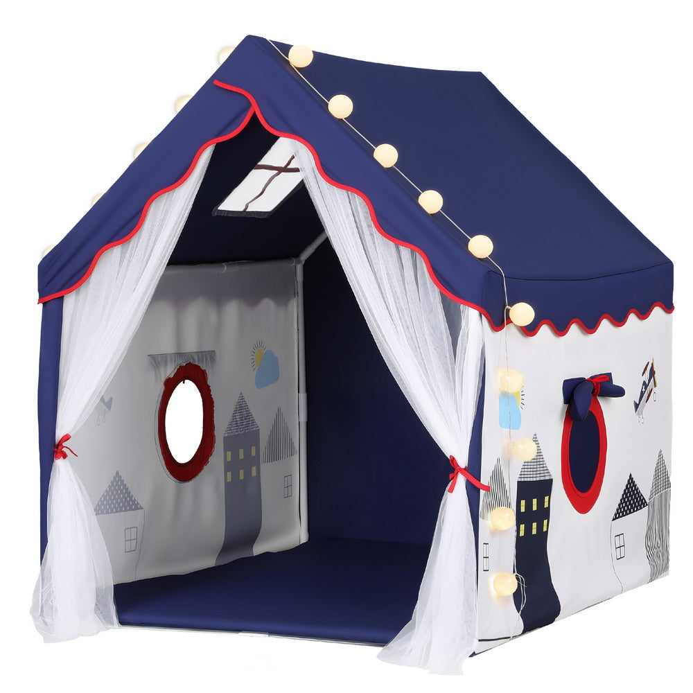 Keezi Kids Play Tent Playhouse Castle with Floor Mat String Ball Light 134X103CM-1