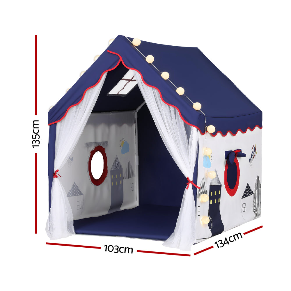 Keezi Kids Play Tent Playhouse Castle with Floor Mat String Ball Light 134X103CM-2