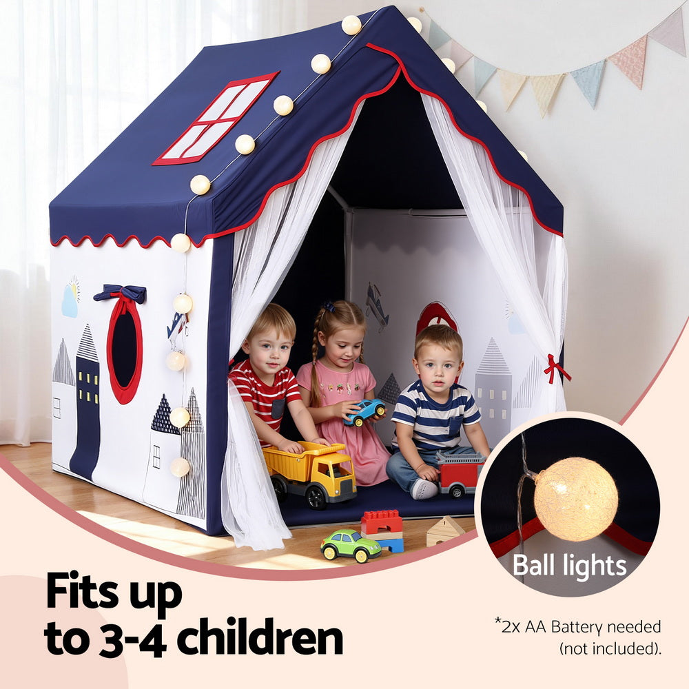 Keezi Kids Play Tent Playhouse Castle with Floor Mat String Ball Light 134X103CM-4