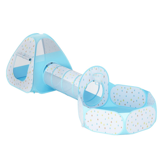 Keezi Kids Play Tent Pop Up Playhouse Ball Pit Tunnel Basketball Hoop Blue-0