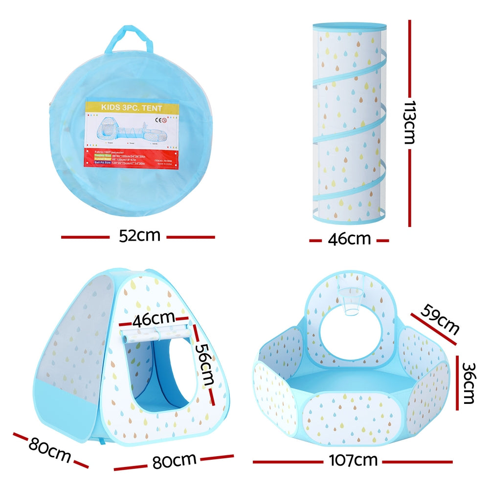 Keezi Kids Play Tent Pop Up Playhouse Ball Pit Tunnel Basketball Hoop Blue-1