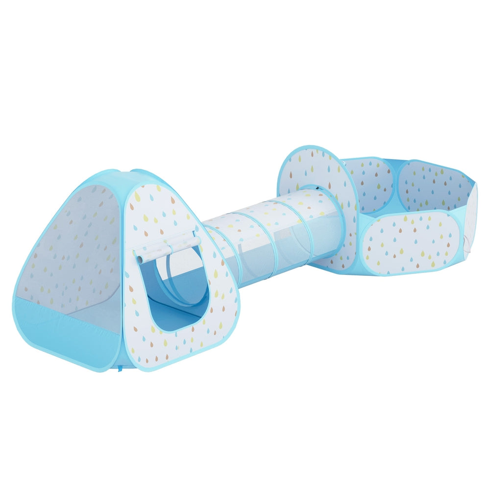 Keezi Kids Play Tent Pop Up Playhouse Ball Pit Tunnel Basketball Hoop Blue-2