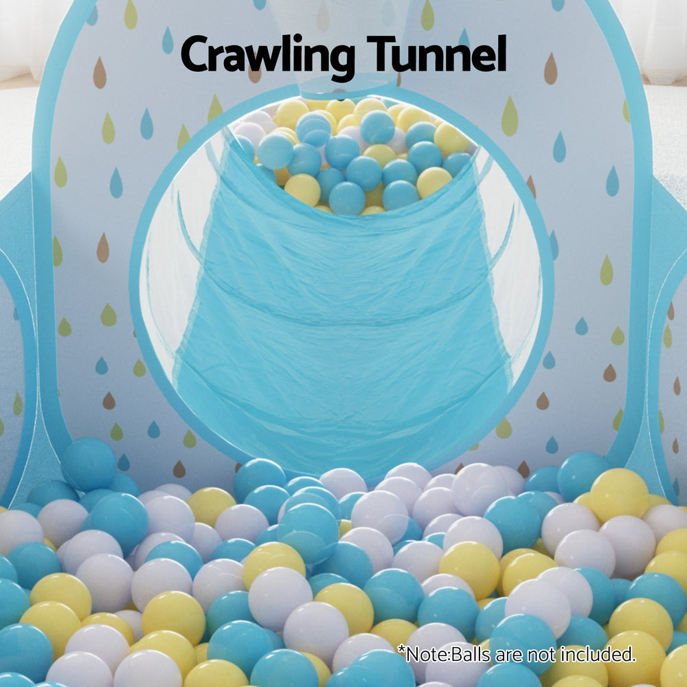 Keezi Kids Play Tent Pop Up Playhouse Ball Pit Tunnel Basketball Hoop Blue-5