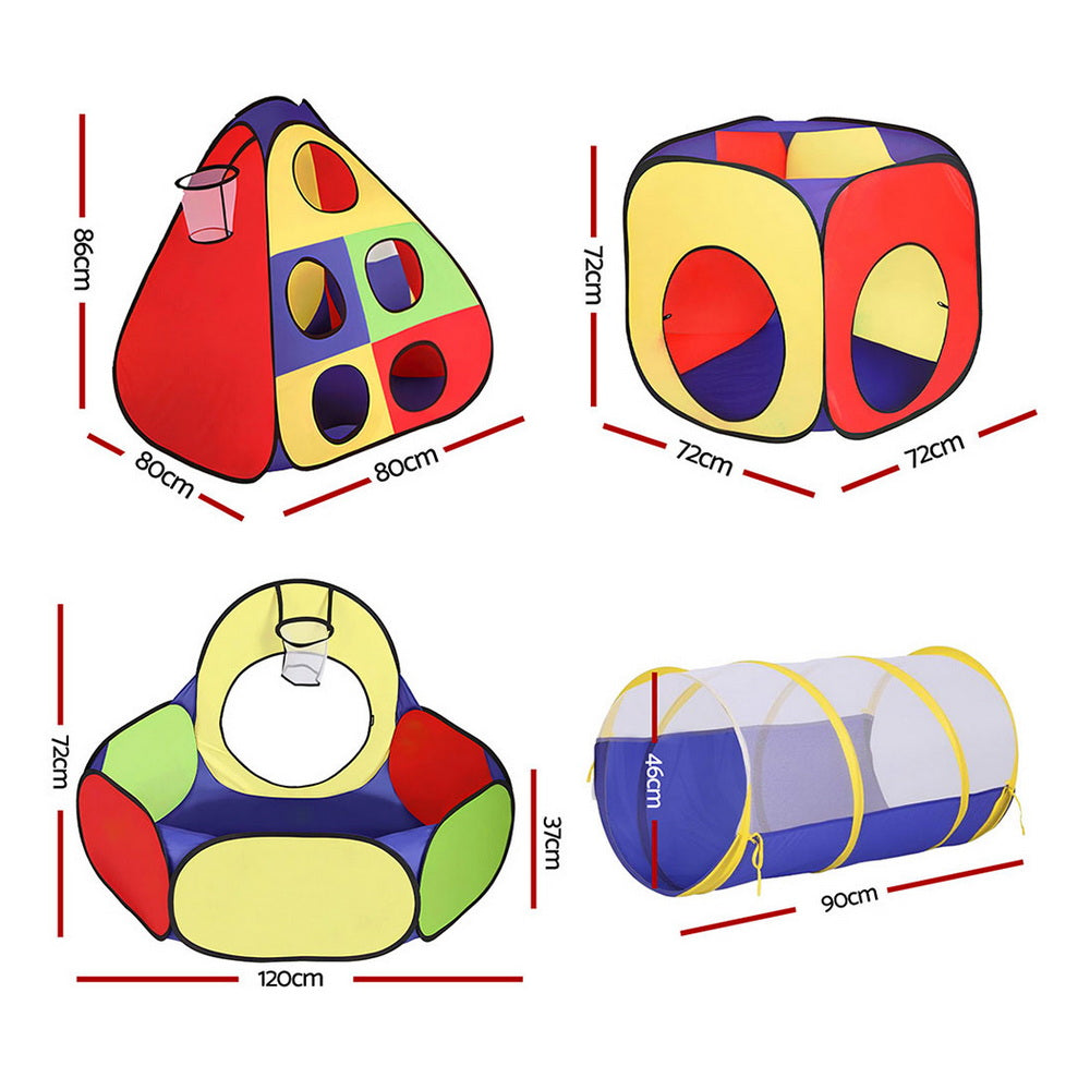 Keezi Kids Play Tent Pop Up Teepee Playhouse Ball Pit Crawl Tunnel Basketball Hoop-2