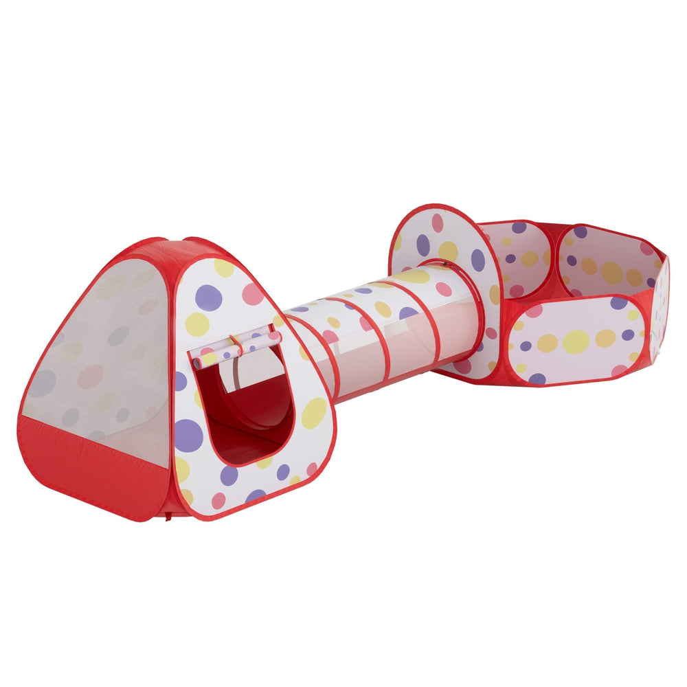 Keezi Kids Playhouse Play Tent Pop Up Teepee Ball Pit Tunnel Basketball Hoop Red-2